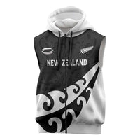 Custom NZ Rugby Sleeveless Zip Hoodie Koru and Silver Fern Sporty Style LT03 Black - Polynesian Pride