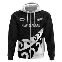 Custom NZ Rugby Zip Hoodie Koru and Silver Fern Sporty Style LT03 Zip Hoodie Black - Polynesian Pride