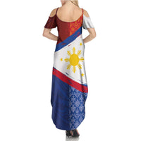 Philippines National Flag Day Family Matching Summer Maxi Dress and Hawaiian Shirt Polynesian and Yakan Tattoo Brush Style