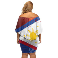 Philippines National Flag Day Off Shoulder Short Dress Polynesian and Yakan Tattoo Brush Style