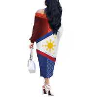 Philippines National Flag Day Off The Shoulder Long Sleeve Dress Polynesian and Yakan Tattoo Brush Style