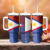 Philippines National Flag Day Tumbler With Handle Polynesian and Yakan Tattoo Brush Style