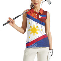 Philippines National Flag Day Women Sleeveless Polo Shirt Polynesian and Yakan Tattoo Brush Style