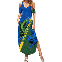Solomon Island Crocodile and Shark Summer Maxi Dress Polynesian Pattern LT03 Women Blue - Polynesian Pride