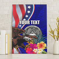 Personalised American Samoa and United States Canvas Wall Art Bald Eagle and Seal Hibiscus Polynesian Pattern LT03 Without Frame Blue - Polynesian Pride