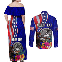 Personalised American Samoa and United States Couples Matching Off Shoulder Maxi Dress and Long Sleeve Button Shirt Bald Eagle and Seal Hibiscus Polynesian Pattern LT03 - Polynesian Pride