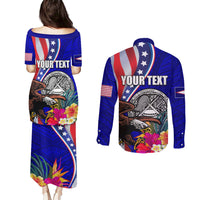 Personalised American Samoa and United States Couples Matching Puletasi and Long Sleeve Button Shirt Bald Eagle and Seal Hibiscus Polynesian Pattern LT03 - Polynesian Pride