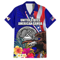 Personalised American Samoa and United States Hawaiian Shirt Bald Eagle and Seal Hibiscus Polynesian Pattern LT03 Blue - Polynesian Pride