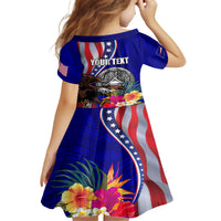 Personalised American Samoa and United States Kid Short Sleeve Dress Bald Eagle and Seal Hibiscus Polynesian Pattern LT03 - Polynesian Pride