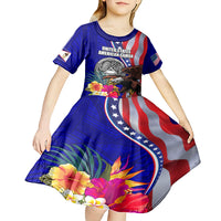 Personalised American Samoa and United States Kid Short Sleeve Dress Bald Eagle and Seal Hibiscus Polynesian Pattern LT03 - Polynesian Pride