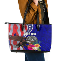 Personalised American Samoa and United States Leather Tote Bag Bald Eagle and Seal Hibiscus Polynesian Pattern LT03 - Polynesian Pride