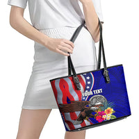 Personalised American Samoa and United States Leather Tote Bag Bald Eagle and Seal Hibiscus Polynesian Pattern LT03 - Polynesian Pride