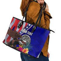 Personalised American Samoa and United States Leather Tote Bag Bald Eagle and Seal Hibiscus Polynesian Pattern LT03 - Polynesian Pride