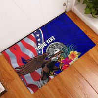 Personalised American Samoa and United States Rubber Doormat Bald Eagle and Seal Hibiscus Polynesian Pattern LT03 Blue - Polynesian Pride