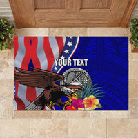 Personalised American Samoa and United States Rubber Doormat Bald Eagle and Seal Hibiscus Polynesian Pattern LT03 - Polynesian Pride