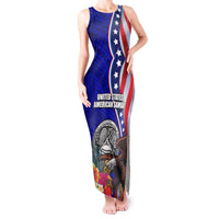 Personalised American Samoa and United States Tank Maxi Dress Bald Eagle and Seal Hibiscus Polynesian Pattern LT03 Women Blue - Polynesian Pride
