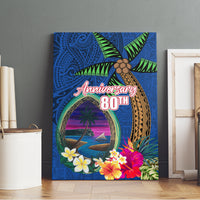 Guam Liberation Day 80th Anniversary Canvas Wall Art Palm Tree and Seal Artwork Hibiscus Polynesian Pattern