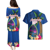 Guam Liberation Day 80th Anniversary Couples Matching Puletasi and Hawaiian Shirt Palm Tree and Seal Artwork Hibiscus Polynesian Pattern LT03 - Polynesian Pride