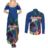 Guam Liberation Day 80th Anniversary Couples Matching Summer Maxi Dress and Long Sleeve Button Shirt Palm Tree and Seal Artwork Hibiscus Polynesian Pattern LT03 - Polynesian Pride