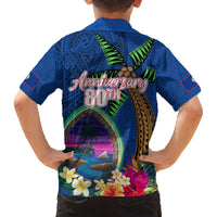 Guam Liberation Day 80th Anniversary Family Matching Off Shoulder Maxi Dress and Hawaiian Shirt Palm Tree and Seal Artwork Hibiscus Polynesian Pattern