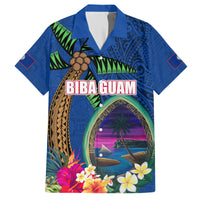 Guam Liberation Day 80th Anniversary Hawaiian Shirt Palm Tree and Seal Artwork Hibiscus Polynesian Pattern LT03 Blue - Polynesian Pride