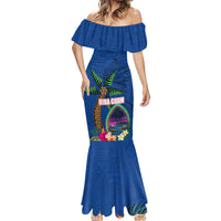 Guam Liberation Day 80th Anniversary Mermaid Dress Palm Tree and Seal Artwork Hibiscus Polynesian Pattern