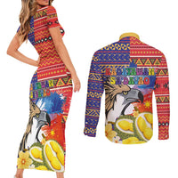 Philippines Kadayawan Couples Matching Short Sleeve Bodycon Dress and Long Sleeve Button Shirt Filipino Eagle Durian with Polynesian and Igorots Pattern