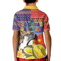 Philippines Kadayawan Kid Polo Shirt Filipino Eagle Durian with Polynesian and Igorots Pattern