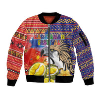 Philippines Kadayawan Sleeve Zip Bomber Jacket Filipino Eagle Durian with Polynesian and Igorots Pattern