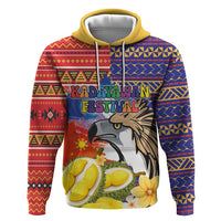Philippines Kadayawan Zip Hoodie Filipino Eagle Durian with Polynesian and Igorots Pattern