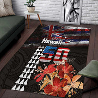 Hawaii Statehood Day Area Rug 50th state of the United States Kakau Tattoos and Hibiscus Grunge - Polynesian Pride