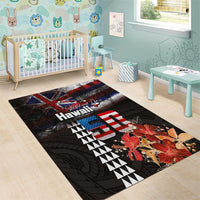 Hawaii Statehood Day Area Rug 50th state of the United States Kakau Tattoos and Hibiscus Grunge - Polynesian Pride