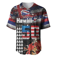 Hawaii Statehood Day Baseball Jersey 50th state of the United States Kakau Tattoos and Hibiscus Grunge - Polynesian Pride