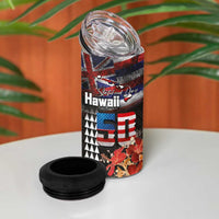 Hawaii Statehood Day 4 in 1 Can Cooler Tumbler 50th state of the United States Kakau Tattoos and Hibiscus Grunge - Polynesian Pride