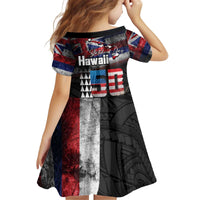 Hawaii Statehood Day Kid Short Sleeve Dress 50th state of the United States Kakau Tattoos and Hibiscus Grunge - Polynesian Pride
