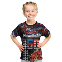 Hawaii Statehood Day Kid T Shirt 50th state of the United States Kakau Tattoos and Hibiscus Grunge - Polynesian Pride