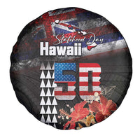Hawaii Statehood Day Spare Tire Cover 50th state of the United States Kakau Tattoos and Hibiscus Grunge - Polynesian Pride