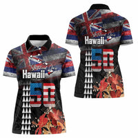 Hawaii Statehood Day Women Polo Shirt 50th state of the United States Kakau Tattoos and Hibiscus Grunge - Polynesian Pride