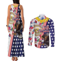 Hawaii and United States Together Couples Matching Tank Maxi Dress and Long Sleeve Button Shirt Seal of Hawaii and Bald Eagle - Polynesian Pride