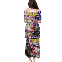 Hawaii and United States Together Family Matching Puletasi and Hawaiian Shirt Seal of Hawaii and Bald Eagle - Polynesian Pride