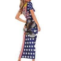 Hawaii and United States Together Family Matching Short Sleeve Bodycon Dress and Hawaiian Shirt Seal of Hawaii and Bald Eagle - Polynesian Pride