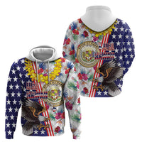 Hawaii and United States Together Hoodie Seal of Hawaii and Bald Eagle - Polynesian Pride