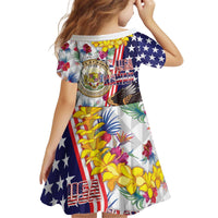 Hawaii and United States Together Kid Short Sleeve Dress Seal of Hawaii and Bald Eagle - Polynesian Pride