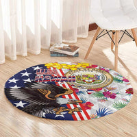 Hawaii and United States Together Round Carpet Seal of Hawaii and Bald Eagle - Polynesian Pride