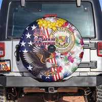 Hawaii and United States Together Spare Tire Cover Seal of Hawaii and Bald Eagle - Polynesian Pride