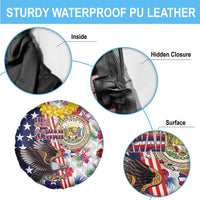 Hawaii and United States Together Spare Tire Cover Seal of Hawaii and Bald Eagle - Polynesian Pride