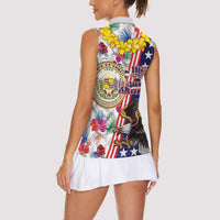 Hawaii and United States Together Women Sleeveless Polo Shirt Seal of Hawaii and Bald Eagle - Polynesian Pride