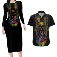 Philippines Kadayawan Festival Couples Matching Long Sleeve Bodycon Dress and Hawaiian Shirt Polynesian Tribal Art Barong Style