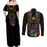 Philippines Kadayawan Festival Couples Matching Off Shoulder Maxi Dress and Long Sleeve Button Shirt Polynesian Tribal Art Barong Style