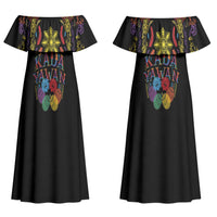 Philippines Kadayawan Festival Couples Matching Off Shoulder Maxi Dress and Long Sleeve Button Shirt Polynesian Tribal Art Barong Style LT03 - Polynesian Pride
